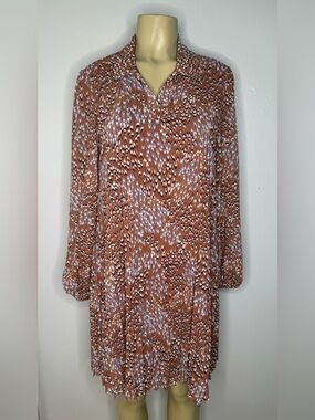Nine West Women’s M Brown Abstract Print Long Sleeve Shift Dress